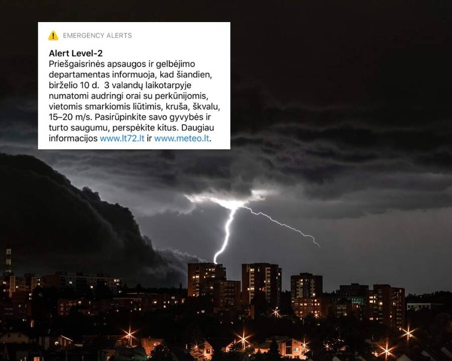 Perspėjimas: šįvakar – audringi orai su perkūnijomis, liūtimis, kruša ir škvalu