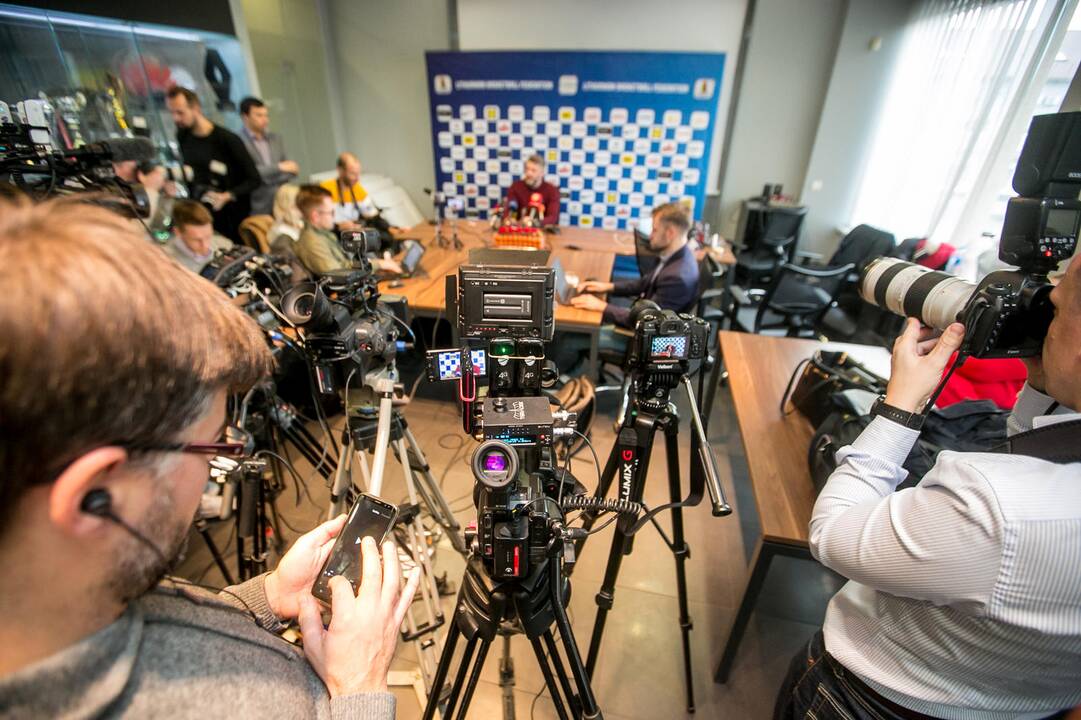 Naujojo Lietuvos krepšinio rinktinės vyriausiojo trenerio D. Maskoliūno spaudos konferencija