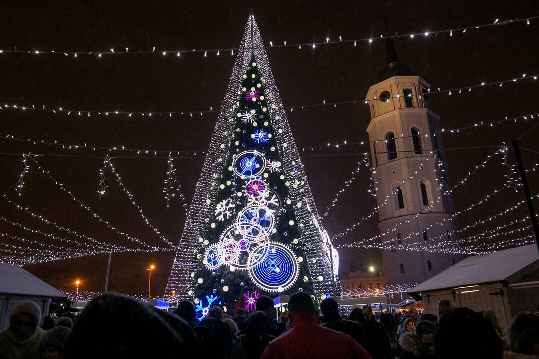 Sostinės Katedros aikštėje suspindo Kalėdų eglė