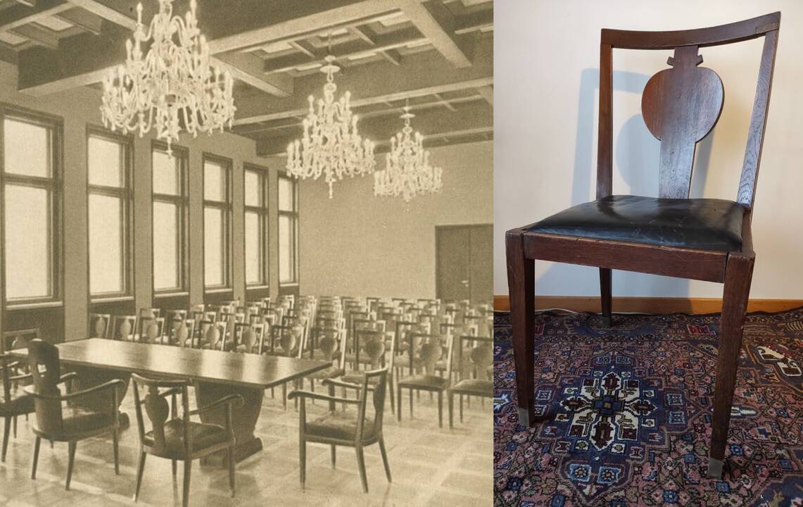 Paskirtis: V.Landsbergio-Žemkalnio kurta Tautinio stiliaus kėdė 1937 m. pagaminta Pramonės ir amatų rūmų posėdžių salės baldų komplektui.