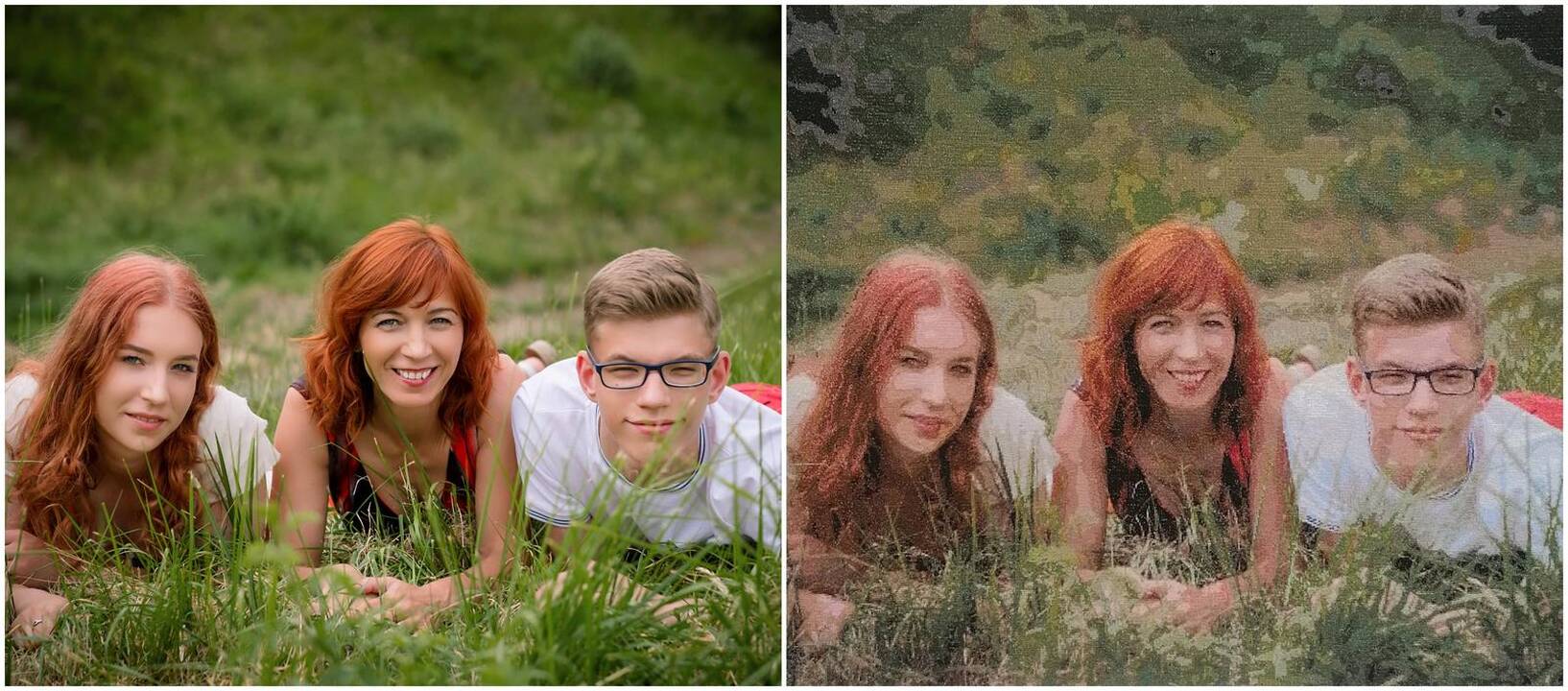 Šeima: ant medžiagos perkėlusi dukros atvaizdą, Tatjana nusprendė kitame paveiksle įamžinti save su abiem vaikais.