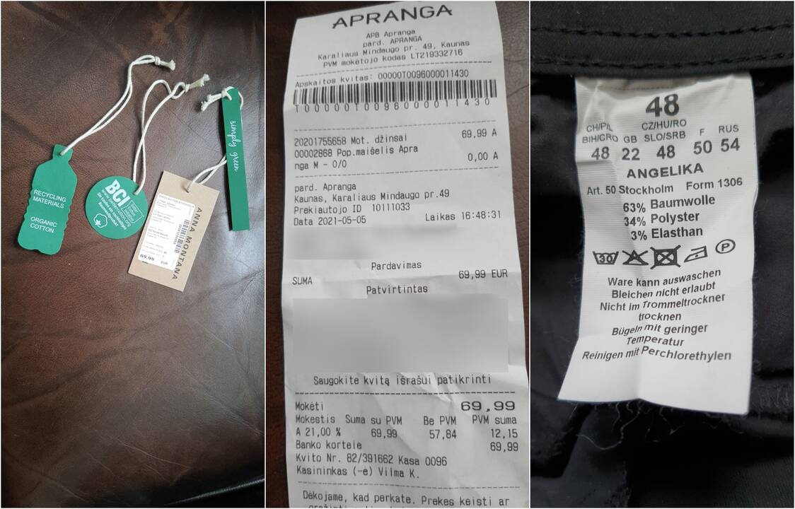 Situacija: „Aprangos“ atstovai tikino, kad skirtinga informacija ant etikečių esą atsirado dėl žmogiškos klaidos.