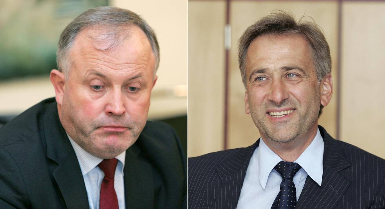 Postai: Lietuvos medžiotojų ir žvejų draugijos pirmininkas B.Bradauskas (kairėje) aiškina, jog švaistant ES lėšas jis medžiotojų projektuose nedalyvavo, parašus ant sutarčių esą dėjo jo pavaduotojas E.Tijušas (dešinėje).