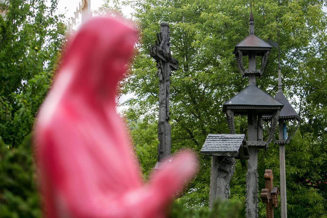 Dažais apipurkšta Švč. Mergelės Marijos statula