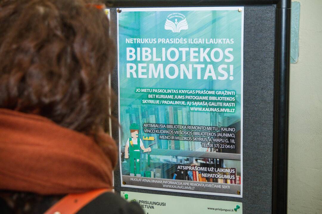 Rekonstrukcijai uždaromas Kauno V. Kudirkos bibliotekos padalinys
