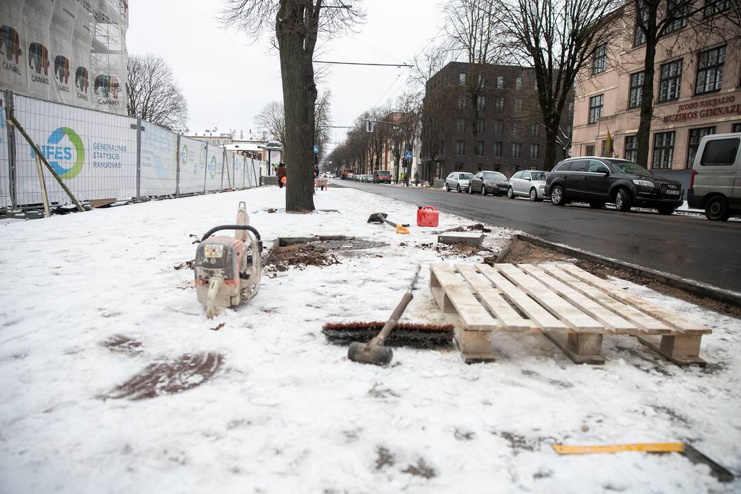Kaune iškritęs sniegas kelių remonto darbų nestabdo
