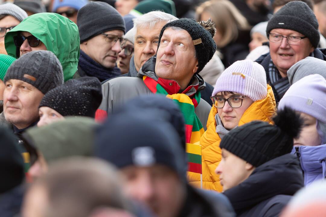 Vasario 16-osios minėjimas prie Lietuvos nepriklausomybės signatarų namų Vilniuje