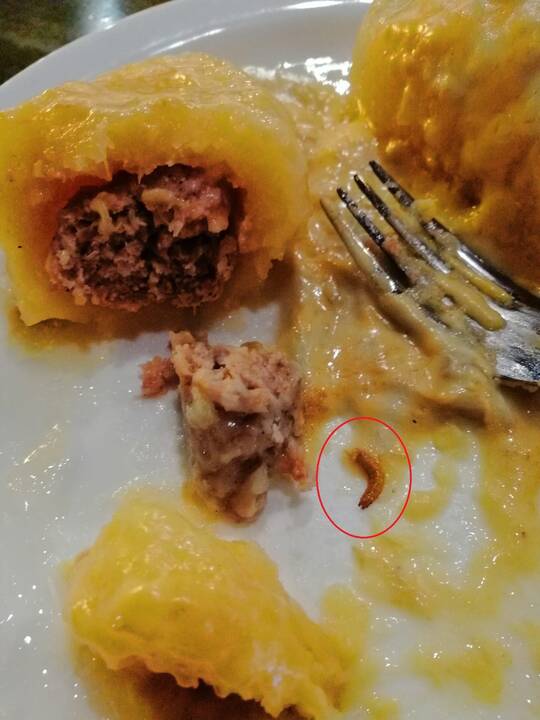 Pasišlykštėjo: cepelinų padaže – kirmėlė
