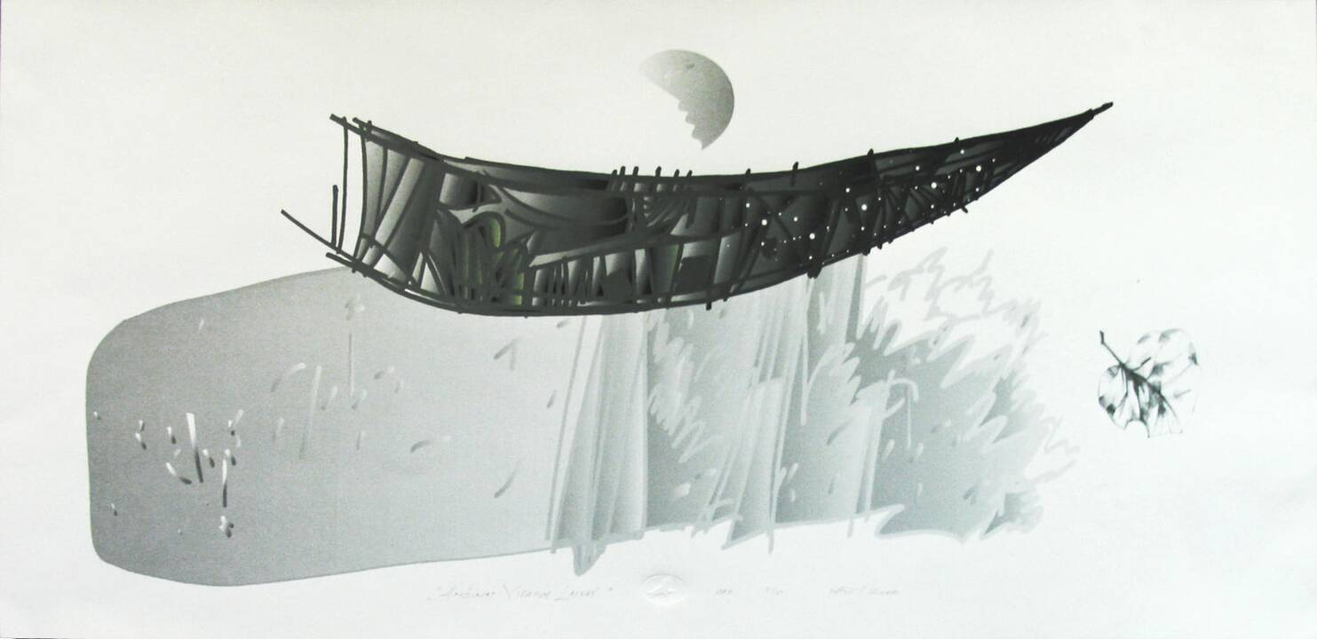 Kūrinys: A.Kliševičius. Amžinas visatos laivas. 2000 m., 30x66 cm, kompiuterinė  grafika.