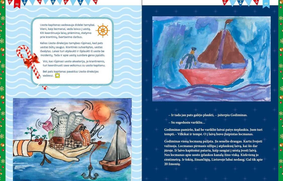 Kūrinys: knygelės „Kalėdinė uosto istorija. Laivas paplūdimyje“ viršelis.