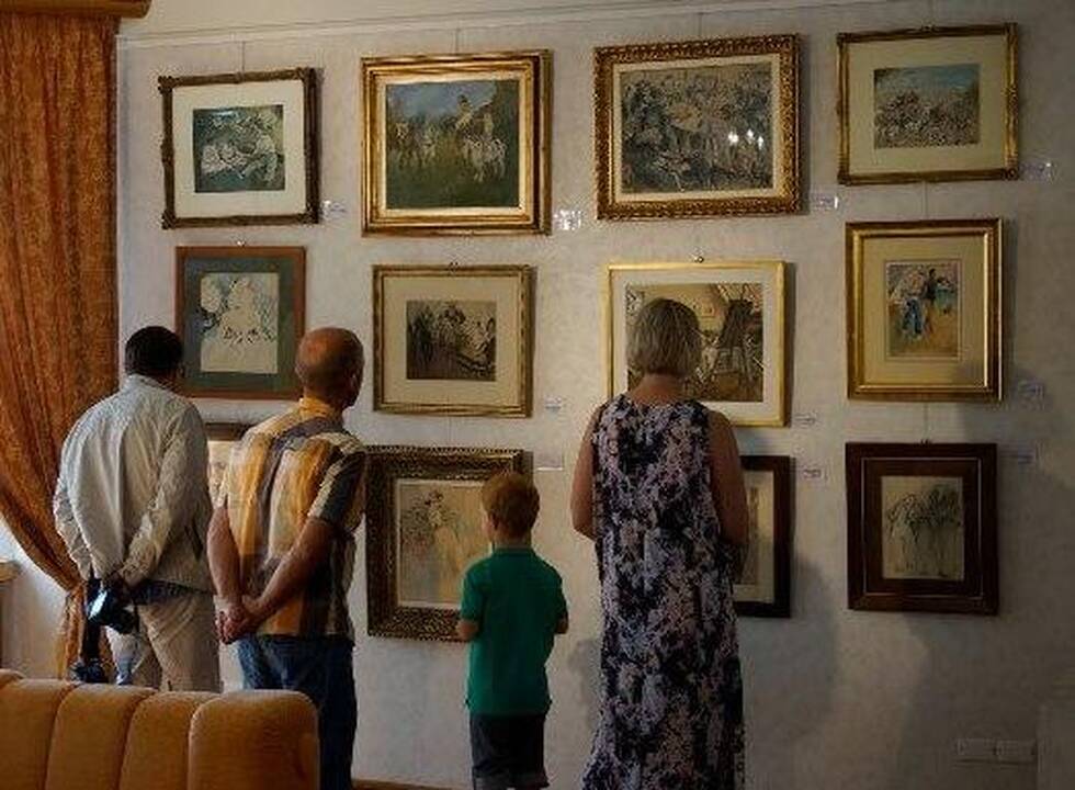 Ricard Opisso Sala. Modeliai dailininko dirbtuvėje (guašas, akvarelė, popierius, 38x45 cm).
