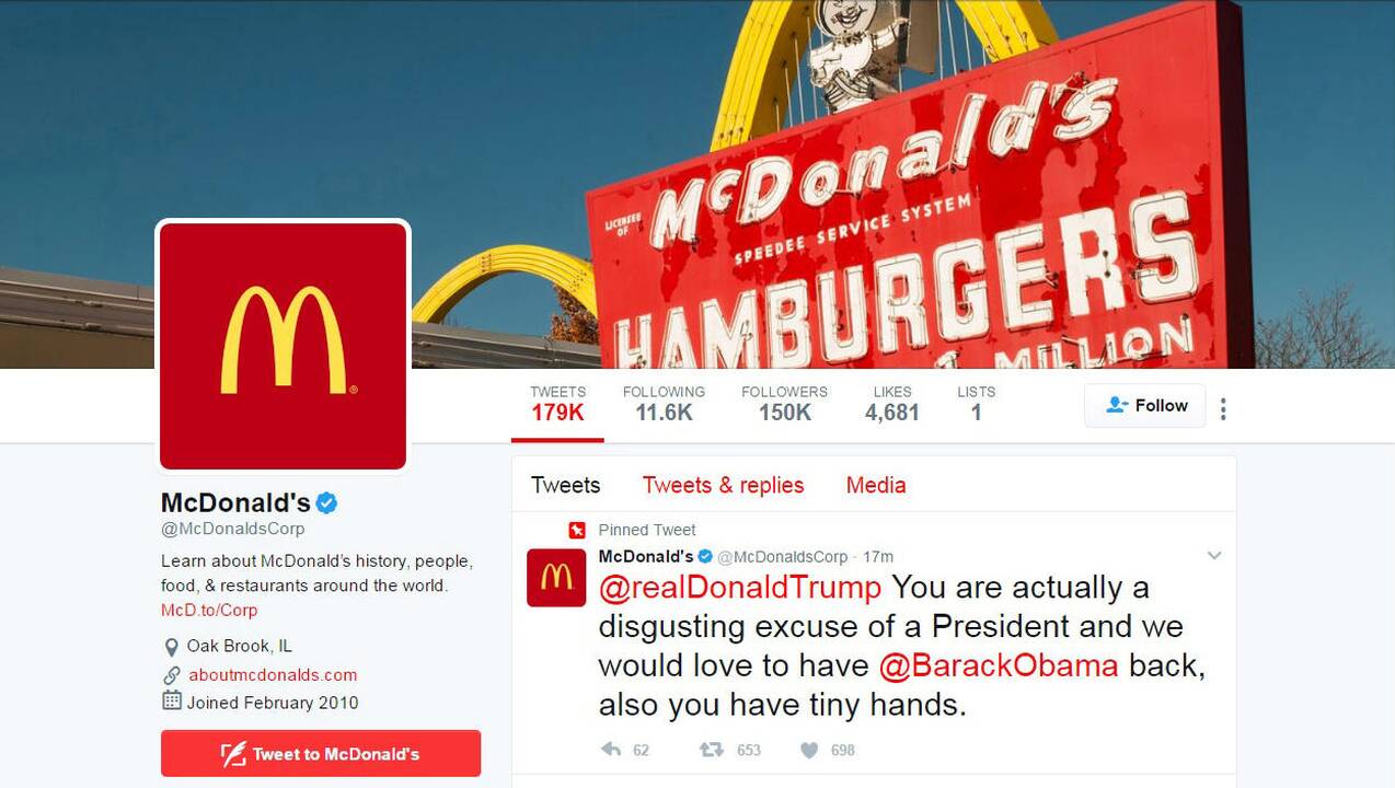 Po D. Trumpui skirtos žinutės įsilaužta į „McDonald's“ paskyrą