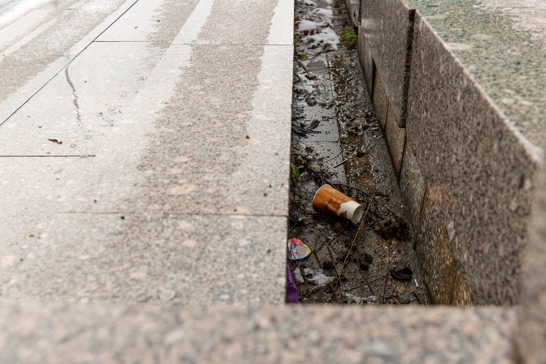 Kontrastas: atidarius naują verslo centrą, prieigose vis dar stūkso apleistas fontanas.