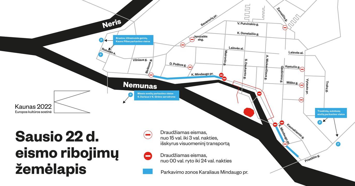 Dėl „Kaunas – Europos kultūros sostinė“ atidarymo bus ribojamas eismas