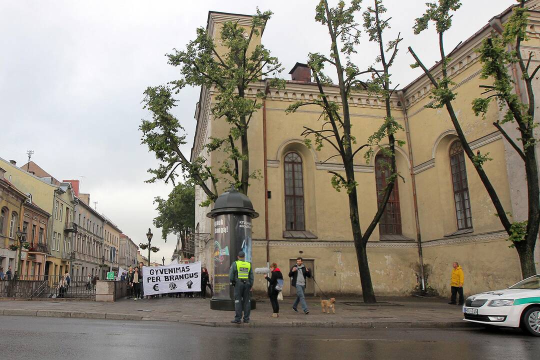 Protestivalio dalyviai okupuoja Miesto sodą