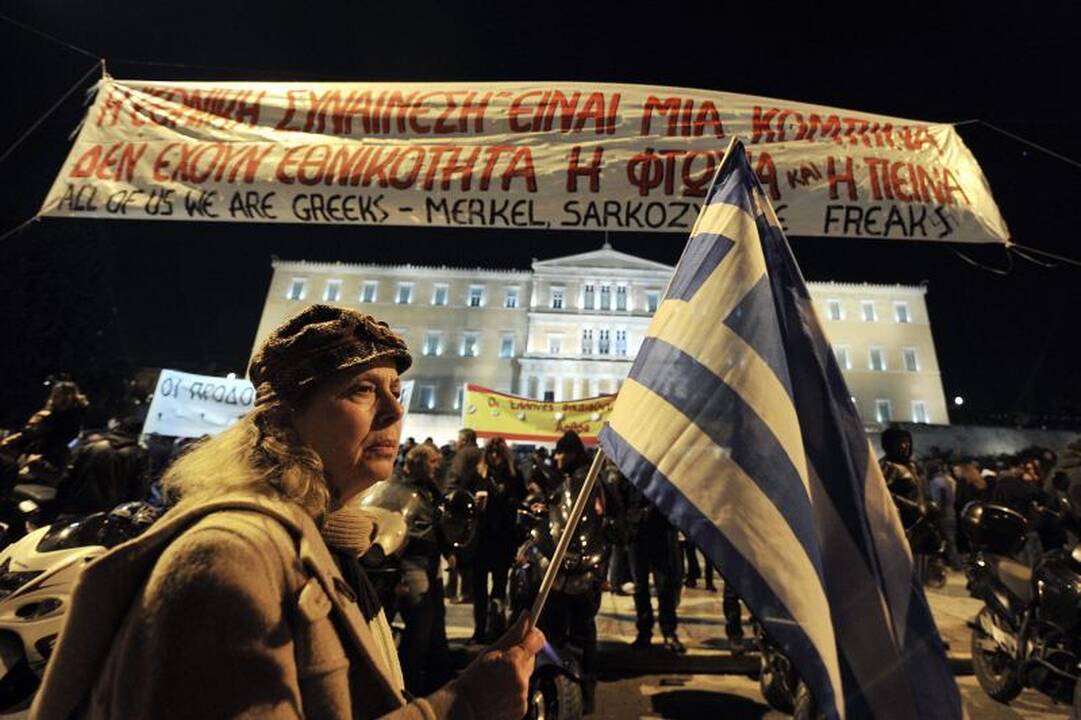 Euro zonos finansų vadovų susitikimo išvakarėse - protestai Graikijoje