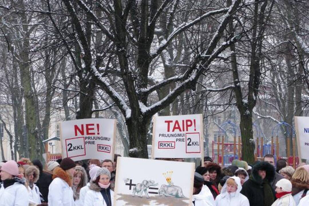 2-osios ligoninės medikai surengė mitingą prie savivaldybės (papildyta)