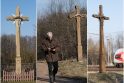 A. Šalkausko kūrybos ženklų gausu visoje Lietuvoje. Nuotraukose – kryžius Gurionyse, kardinolo Vincento Sladkevičiaus gimtinėje, Žaslių geležinkelio stotyje.