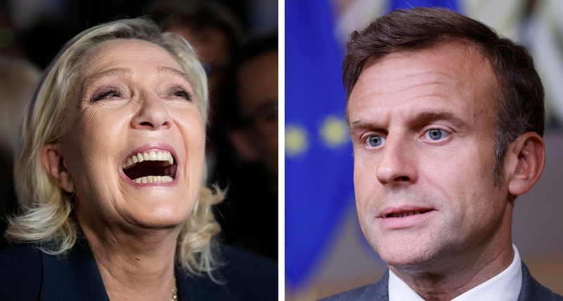 Marine Le Pen ir Emmanuelis Macronas