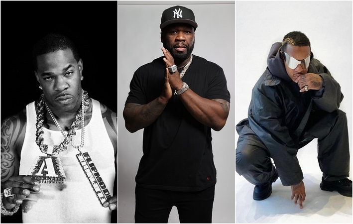 Iš kairės: Bustas Rhymesas, „50 CENT“ žvaigždė ir Jeremihas. 