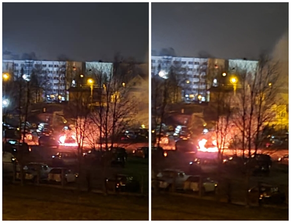 Panevėžyje liepsnojo „Škoda“: įtariamas padegimas