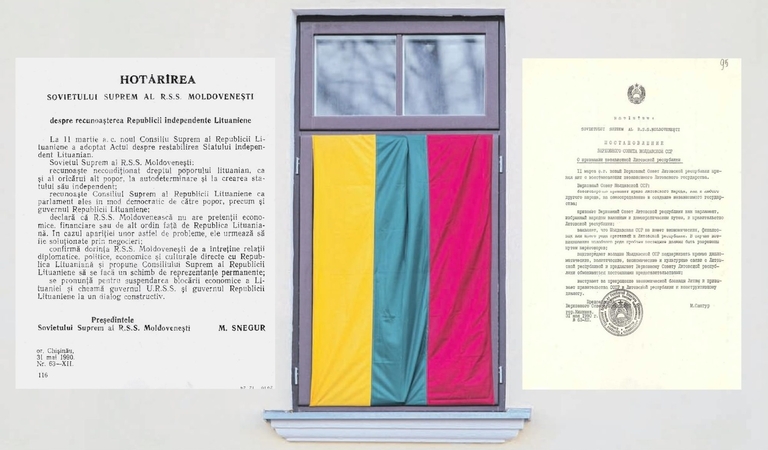 Pirmieji: Moldavijos SSR Aukščiausiosios Tarybos 1990 m. gegužės 31 d. nutarimas dėl Lietuvos nepriklausomybės atkūrimo pripažinimo ir jo vertimas.