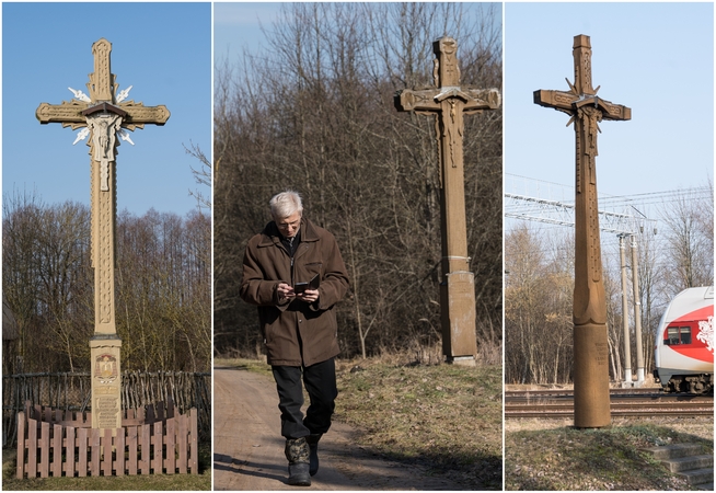 A. Šalkausko kūrybos ženklų gausu visoje Lietuvoje. Nuotraukose – kryžius Gurionyse, kardinolo Vincento Sladkevičiaus gimtinėje, Žaslių geležinkelio stotyje.