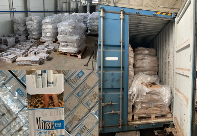 Iš Baltarusijos atvykusiame vagone su medžio granulėmis rasta 704 tūkst. eurų vertės cigarečių