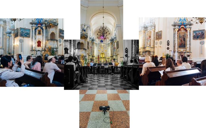 Kitaip: netradicinių išraiškos formų ieškantys festivalio dalyviai siekia originalumo net ir kurdami „Druskomanijos“ fotometraštį. Nuotraukoje – 2017 m. Liškiavos Švč. Trejybės bažnyčioje surengtas ansamblio „Melos“ koncertas