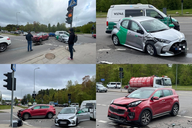 Į avariją Vilniuje pateko „Bolt Drive“ automobilis: kelyje pažiro nuolaužos