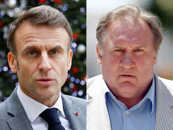 Emmanuelis Macronas ir Gerardas Depardieu
