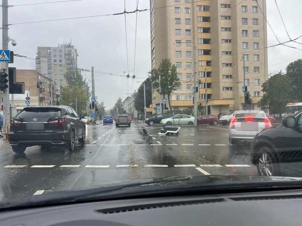 Audra Vilniuje verčia ne tik medžius – vėjas nuplėšė ir šviesoforą