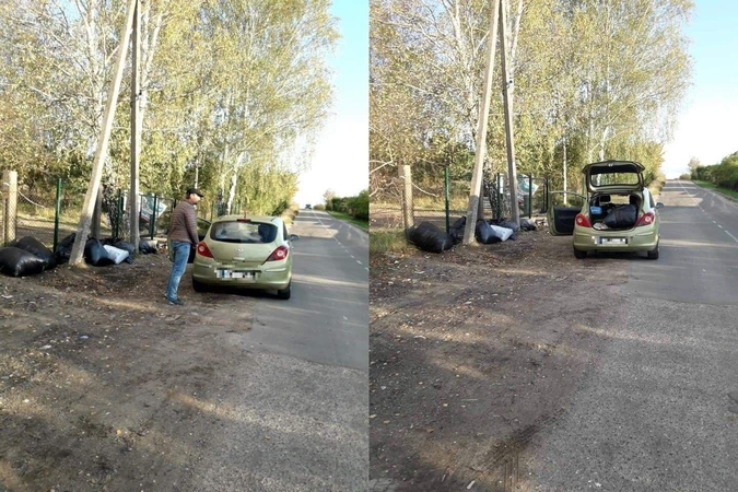 Užfiksavo: šį "Opel" vairuotoją, metantį maišus su šiukšlėmis į pakelę, užfiksavo Dituvos sodų gyventojai, o Klaipėdos rajono savivaldybės specialistai ėmėsi tyrimo.