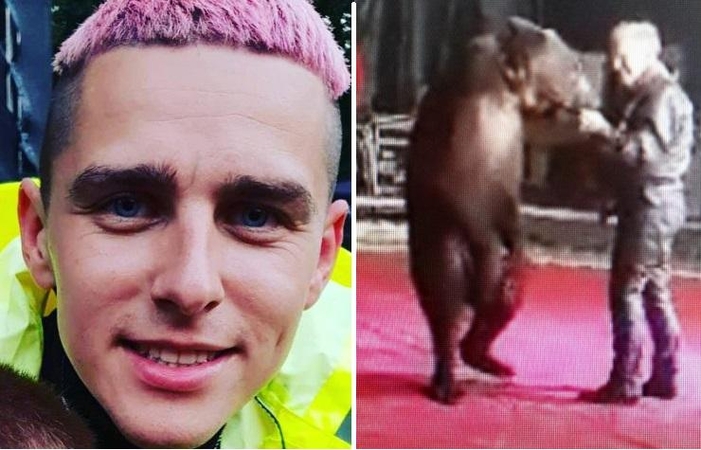 Donatas Montvydas (kairėje), akimirka iš cirko pasirodymo(dešinėje)