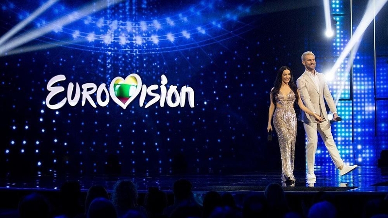 "Eurovizijos"nacionalinės atrankos vedėjai Ugnė Skonsmanaitė ir Mantas Stonkus
