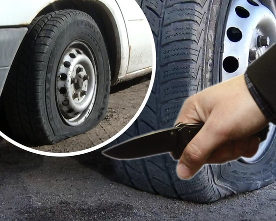 Vyras pradūrė policijos automobilio padangą