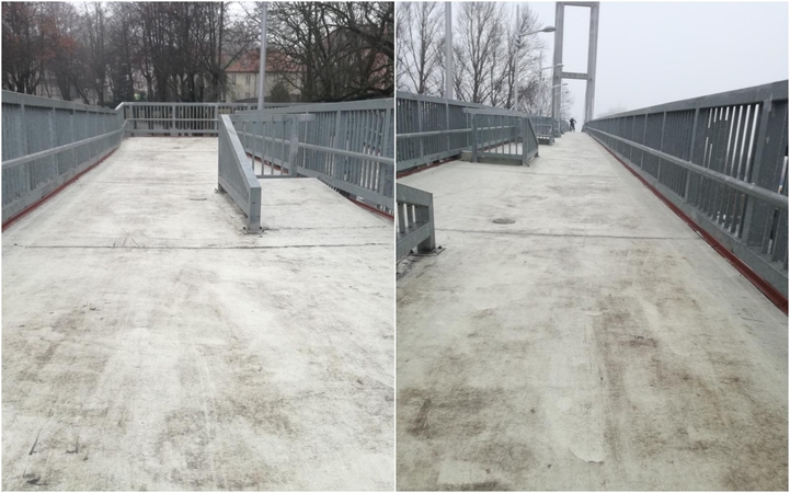 Klaipėdos apledijęs tiltas per geležinkelį virto čiuožykla