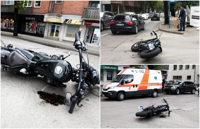 Klaipėdos cente „Audi“ visureigis partrenkė motociklininką: prireikė medikų pagalbos