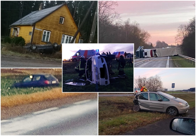 Slidūs keliai tapo išbandymu vairuotojams: fiksuojamos nelaimės, vertėsi ne vienas automobilis