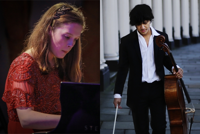 Pianistė O.Gražinytė ir violončelininkas E.Kingas.