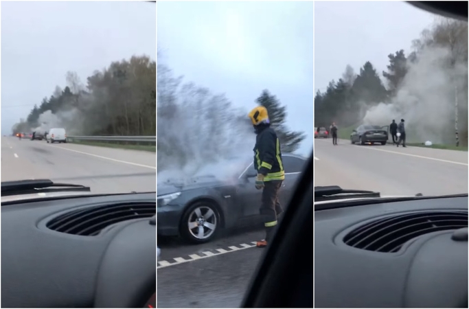 Autostradoje netoli Klaipėdos užsiliepsnojo BMW