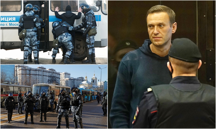 Maskvos teismas sprendžia dėl A. Navalno laisvės atėmimo bausmės: gatvėse sulaikomi žmonės