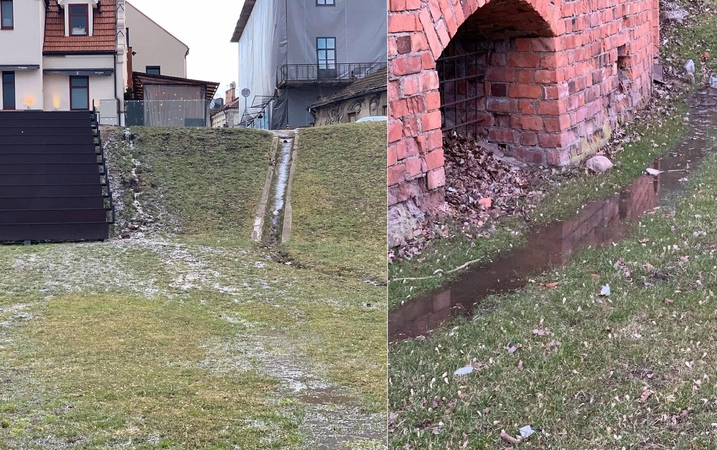 Nerimą kelia vaizdas prie Kauno pilies: šlaitą skalauja kriokliu tekantis vanduo