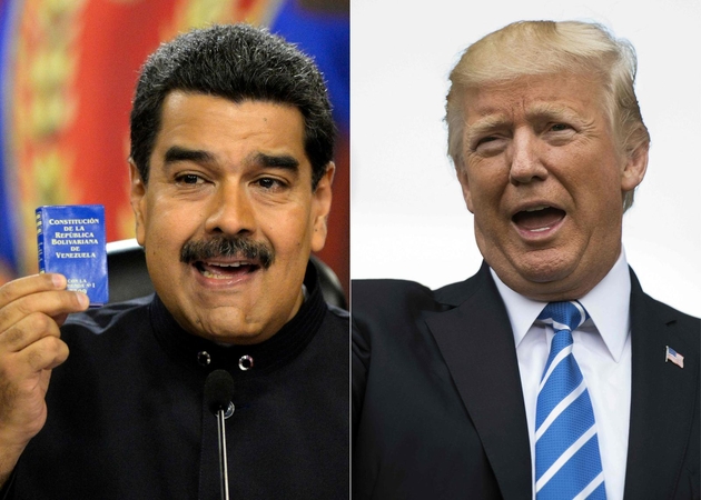 Nicolas Maduro (kairėje) ir Donaldas Trumpas (dešinėje)