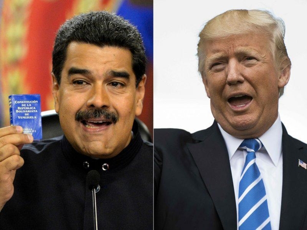 Nicolas Maduro (kairėje) ir Donaldas Trumpas (dešinėje)  