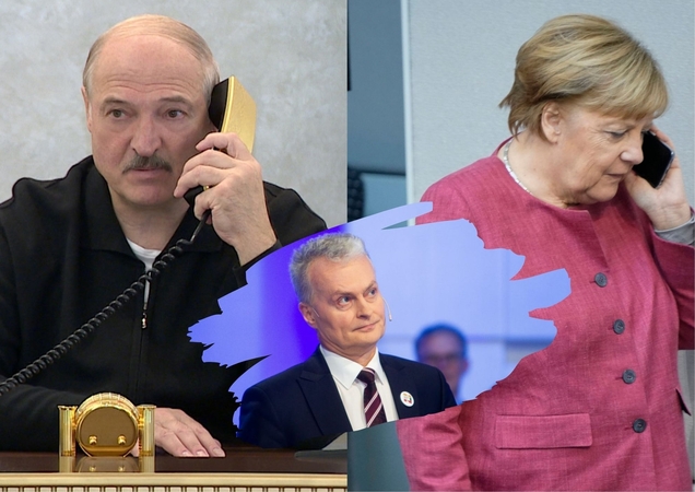 Aliaksandras Lukašenka (iš kairės), Gitanas Nausėda, Angela Merkel