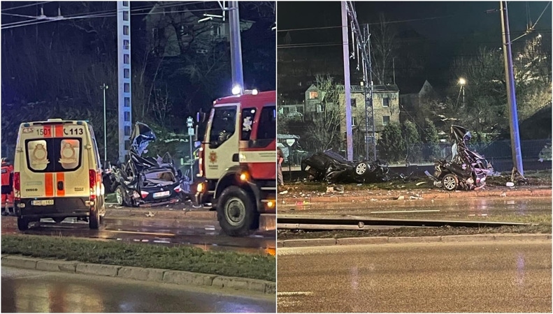 Kaune – kraupi avarija: nuo smūgio BMW virto metalo laužu, 19-metė keleivė žuvo vietoje