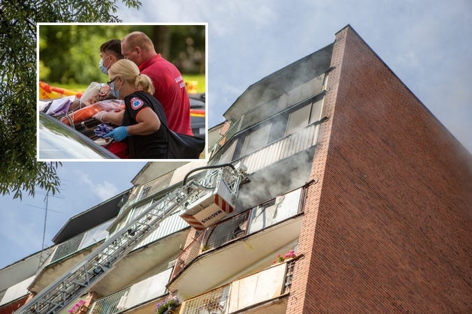 Aleksote degė butas: atgaivinta iš liepsnų išnešta moteris (vaizdo įrašas)