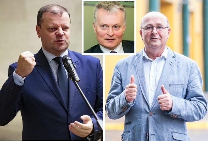 Saulius Skvernelis (kairėje), Gitanas Nausėda (viduryje), Visvaldas Matijošaitis (dešinėje)