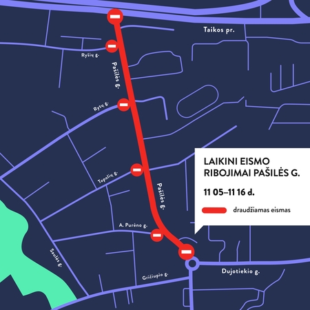 Svarbu vairuotojams: laikinai uždaroma dalis Pašilės gatvės